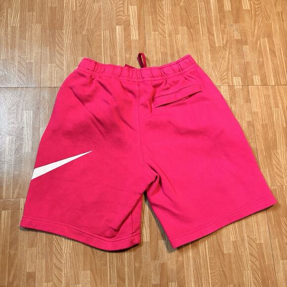 Nike Men’s Fireberry Pink Fleece Shorts with White Swoosh Logo - Picture 3 of 3